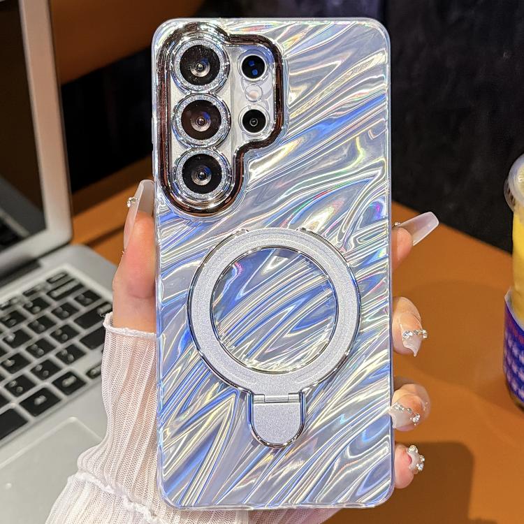 For Samsung Galaxy S26 Ultra 5G Electroplated Glitter Lens Film Texture Magnetic Metal Pivot Holder Shockproof Phone Case