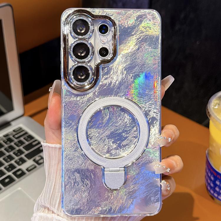 For Samsung Galaxy S26 Ultra 5G Electroplated Glitter Lens Film Texture Magnetic Metal Pivot Holder Shockproof Phone Case