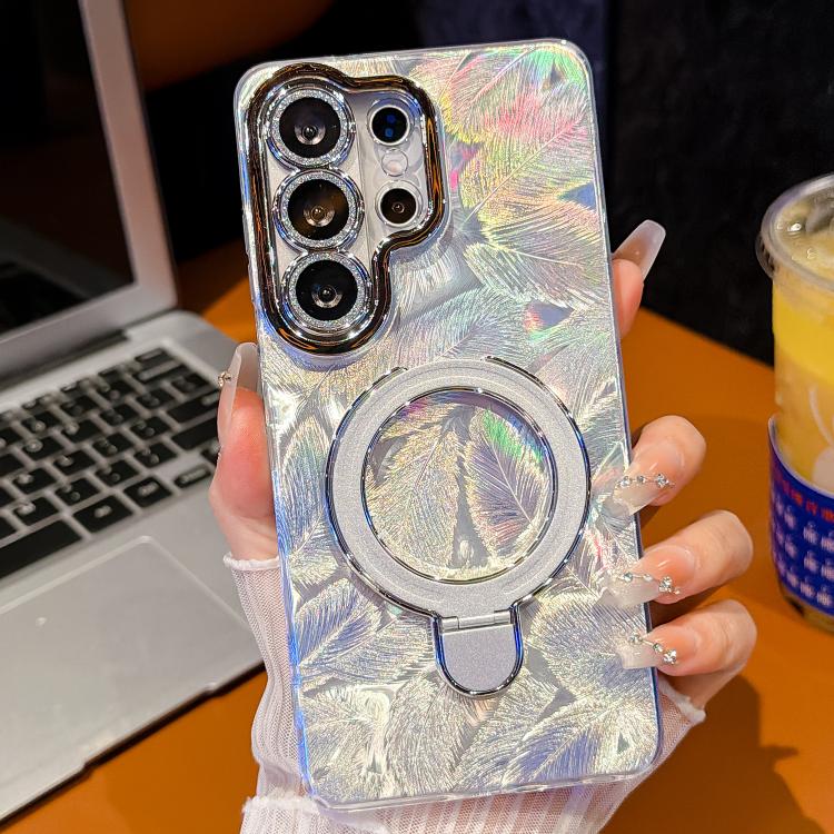 For Samsung Galaxy S26 Ultra 5G Electroplated Glitter Lens Film Texture Magnetic Metal Pivot Holder Shockproof Phone Case