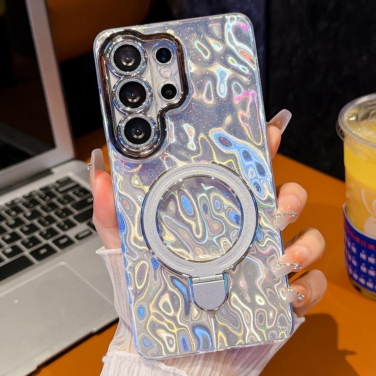 For Samsung Galaxy S26 Ultra 5G Electroplated Glitter Lens Film Texture Magnetic Metal Pivot Holder Shockproof Phone Case