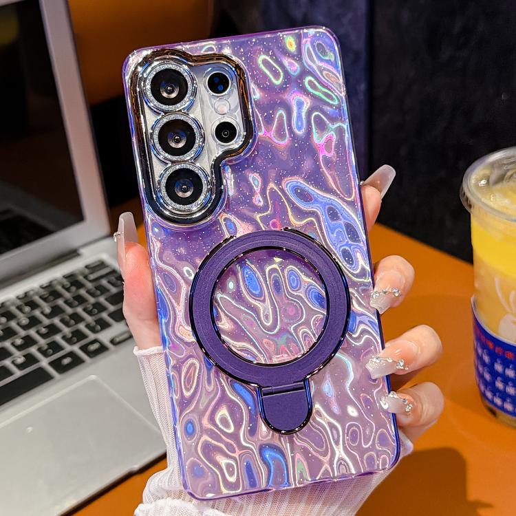 For Samsung Galaxy S26 Ultra 5G Electroplated Glitter Lens Film Texture Magnetic Metal Pivot Holder Shockproof Phone Case