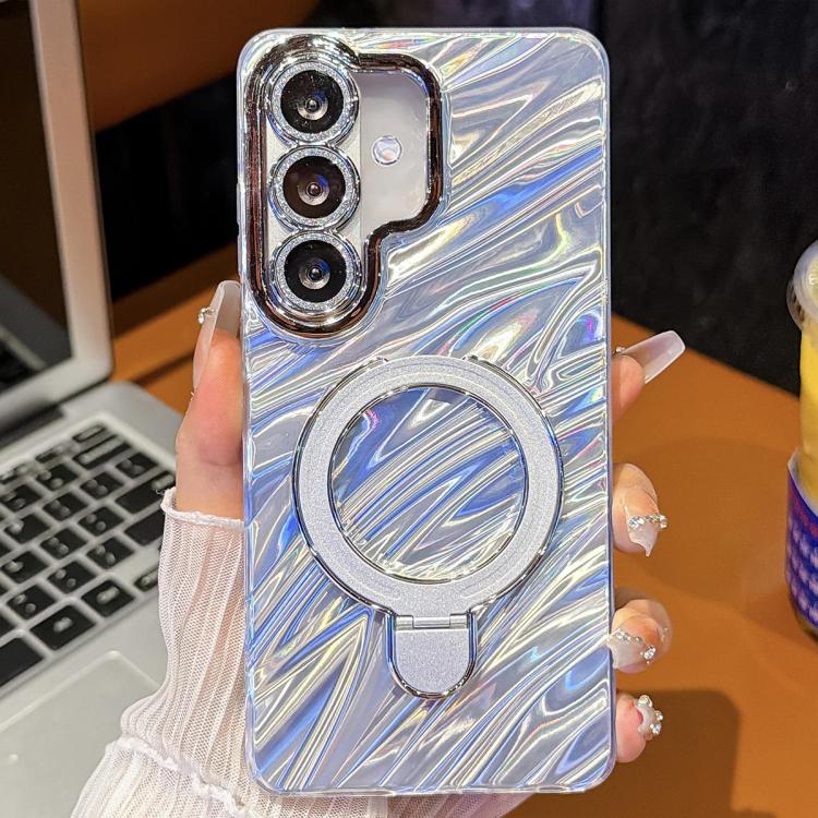 For Samsung Galaxy A37 5G Electroplated Glitter Lens Film Texture Magnetic Metal Pivot Holder Shockproof Phone Case