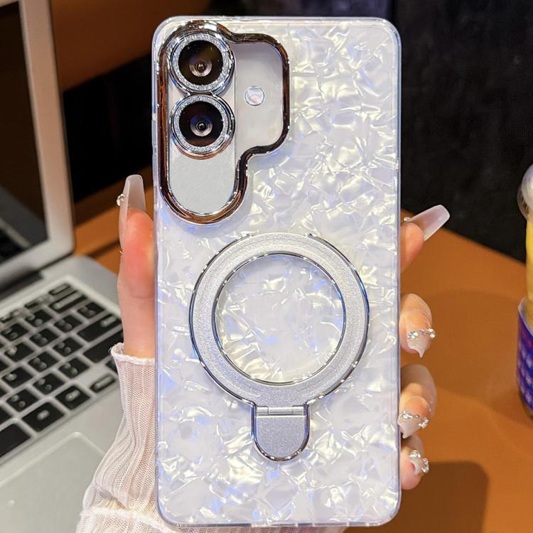 For Samsung Galaxy A07 5G Electroplated Glitter Lens Film Texture Magnetic Metal Pivot Holder Shockproof Phone Case