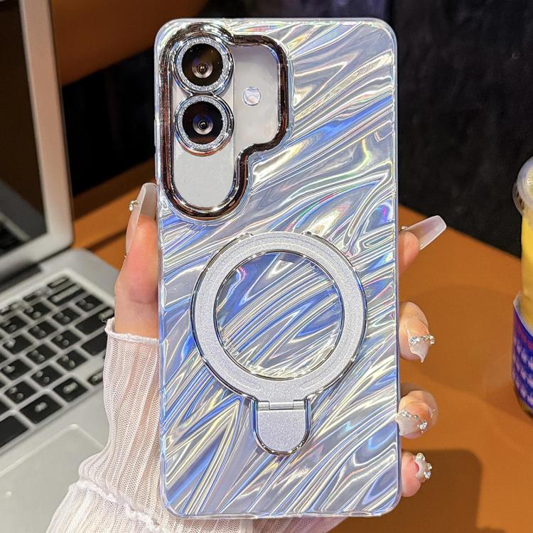 For Samsung Galaxy A07 5G Electroplated Glitter Lens Film Texture Magnetic Metal Pivot Holder Shockproof Phone Case