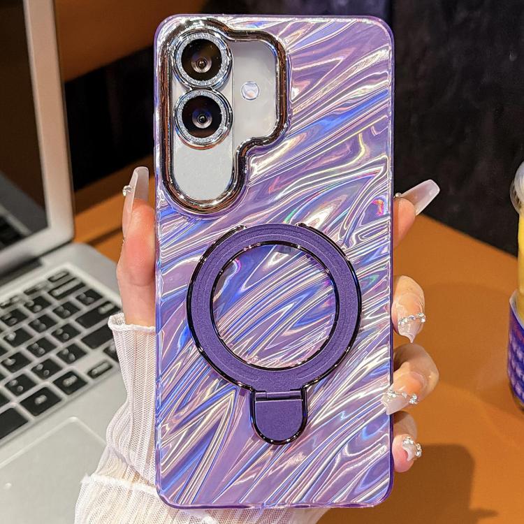 For Samsung Galaxy A07 5G Electroplated Glitter Lens Film Texture Magnetic Metal Pivot Holder Shockproof Phone Case