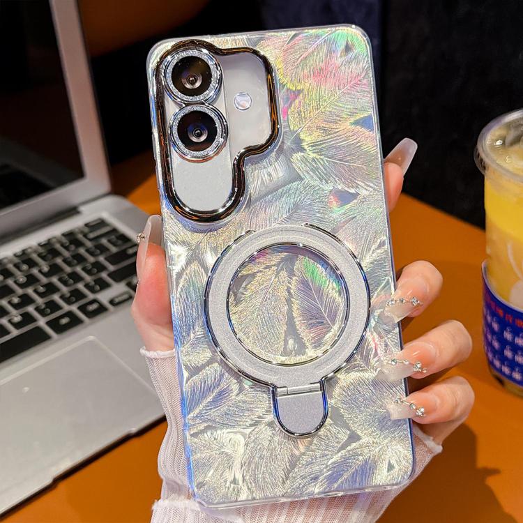 For Samsung Galaxy A07 5G Electroplated Glitter Lens Film Texture Magnetic Metal Pivot Holder Shockproof Phone Case