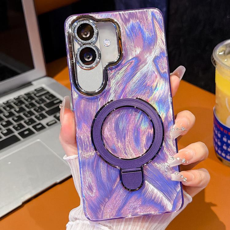 For Samsung Galaxy A07 5G Electroplated Glitter Lens Film Texture Magnetic Metal Pivot Holder Shockproof Phone Case