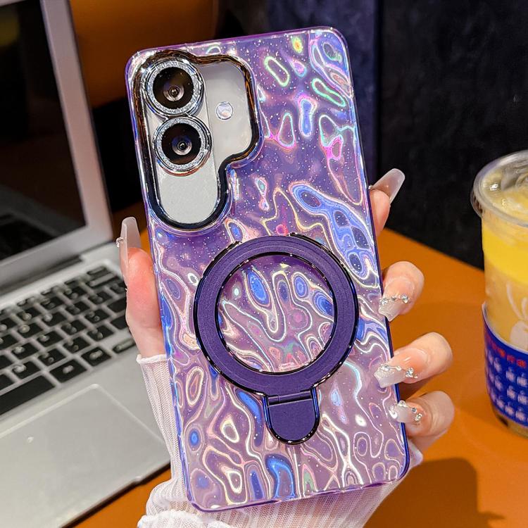 For Samsung Galaxy A07 5G Electroplated Glitter Lens Film Texture Magnetic Metal Pivot Holder Shockproof Phone Case