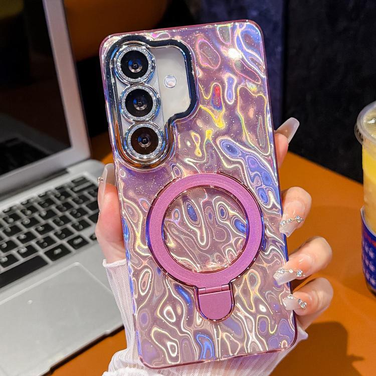 For Samsung Galaxy A26 5G Electroplated Glitter Lens Film Texture Magnetic Metal Pivot Holder Shockproof Phone Case