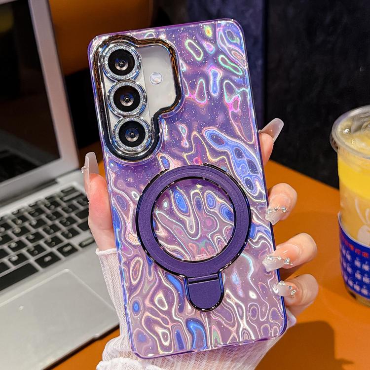 For Samsung Galaxy A26 5G Electroplated Glitter Lens Film Texture Magnetic Metal Pivot Holder Shockproof Phone Case