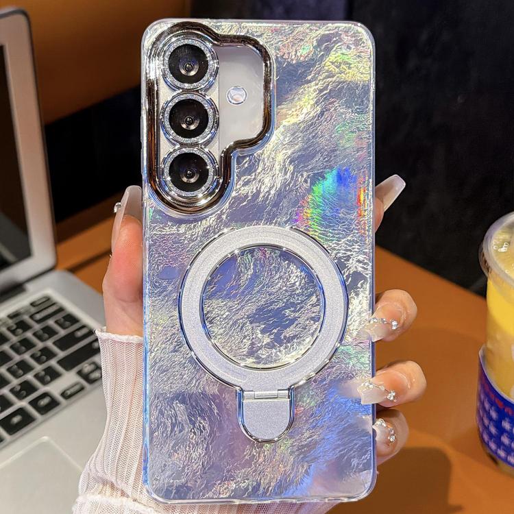 For Samsung Galaxy A16 5G Electroplated Glitter Lens Film Texture Magnetic Metal Pivot Holder Shockproof Phone Case