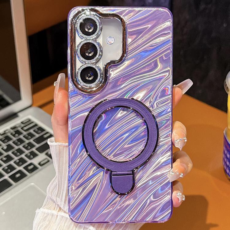 For Samsung Galaxy A35 5G Electroplated Glitter Lens Film Texture Magnetic Metal Pivot Holder Shockproof Phone Case