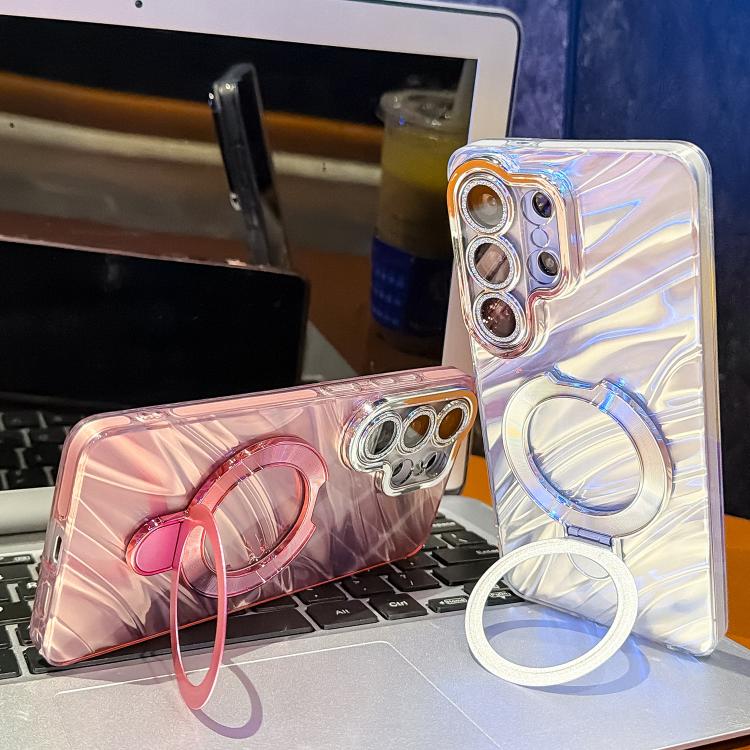 For Samsung Galaxy A26 5G Electroplated Glitter Lens Film Texture Magnetic Metal Pivot Holder Shockproof Phone Case