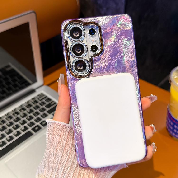 For Samsung Galaxy S26+ 5G Electroplated Glitter Lens Film Texture Magnetic Metal Pivot Holder Shockproof Phone Case