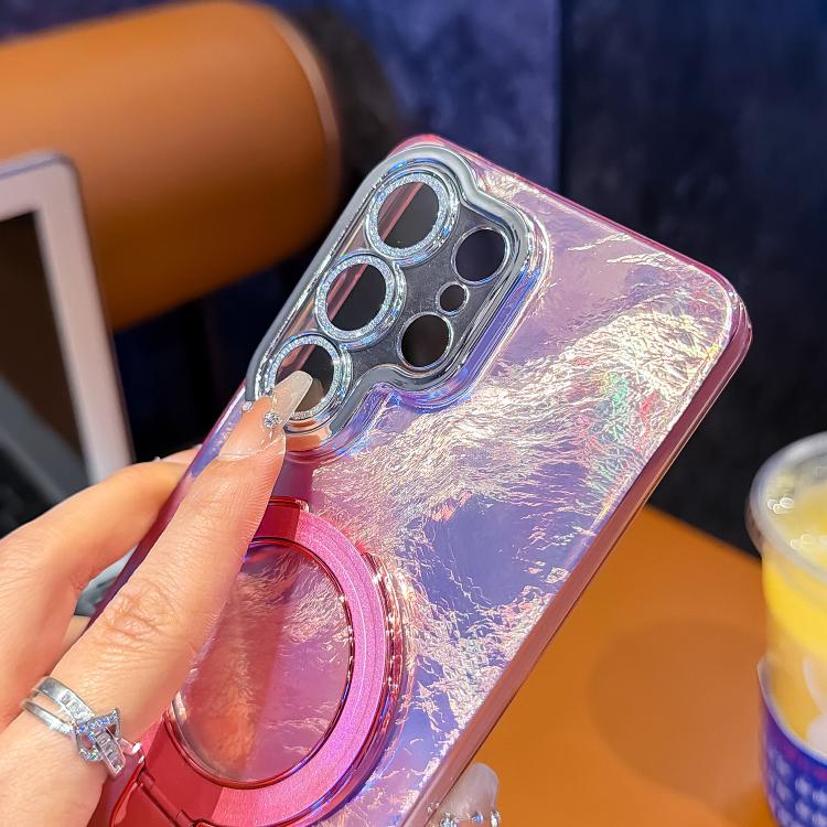 For Samsung Galaxy A35 5G Electroplated Glitter Lens Film Texture Magnetic Metal Pivot Holder Shockproof Phone Case