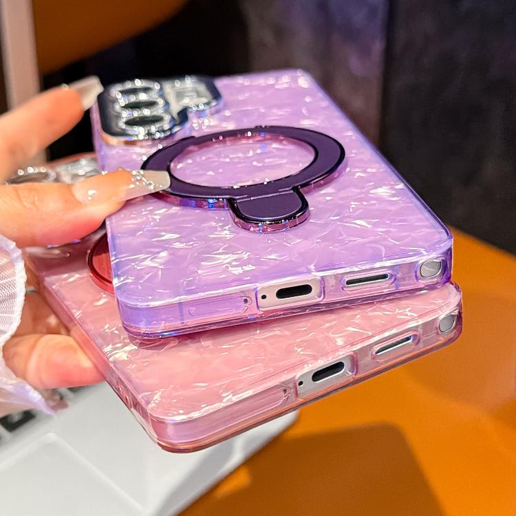 For Samsung Galaxy A56 5G Electroplated Glitter Lens Film Texture Magnetic Metal Pivot Holder Shockproof Phone Case