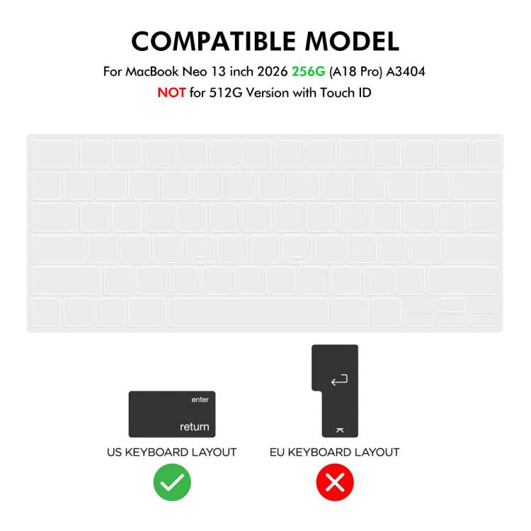 For MacBook Neo 13 inch 2026  - A3404 256G ENKAY US Version 3 in 1 Crystal Protective Case with TPU Keyboard Film & PET Screen Protector