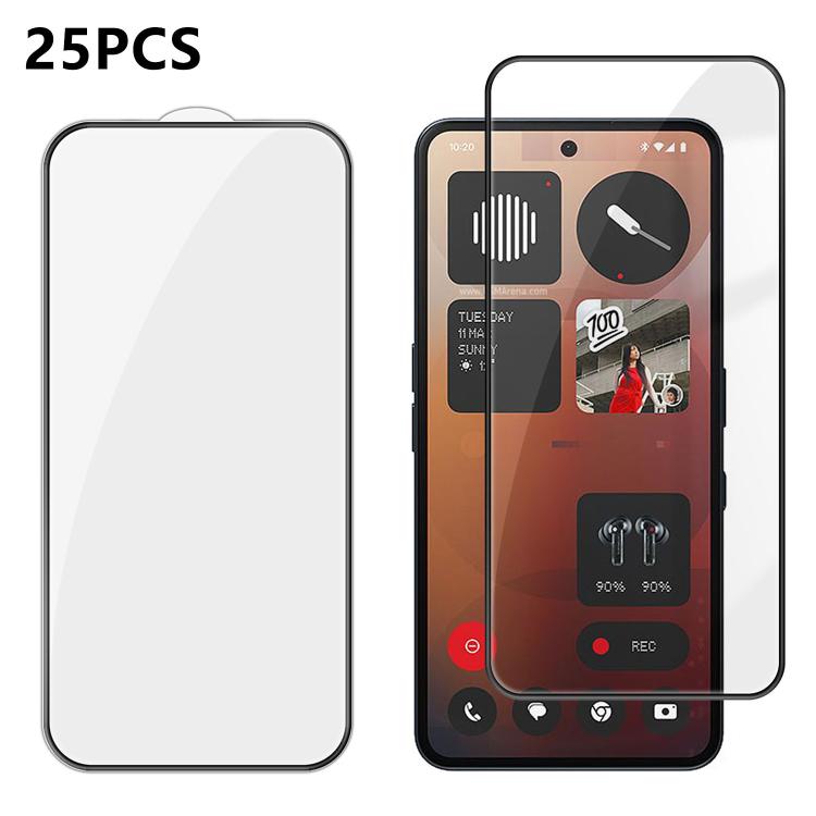 For Nothing Phone 3a Pro 25pcs High-Aluminum Full-Coverage Anti-Fingerprint Screen-Printed HD Tempered Glass Film