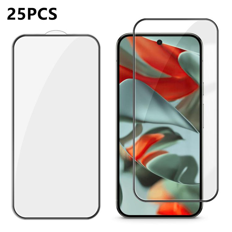 For Google Pixel 9 Pro XL 25pcs High-Aluminum Full-Coverage Anti-Fingerprint Screen-Printed HD Tempered Glass Film