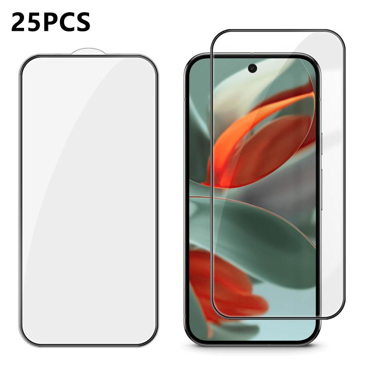 For Google Pixel 9 Pro 25pcs High-Aluminum Full-Coverage Anti-Fingerprint Screen-Printed HD Tempered Glass Film