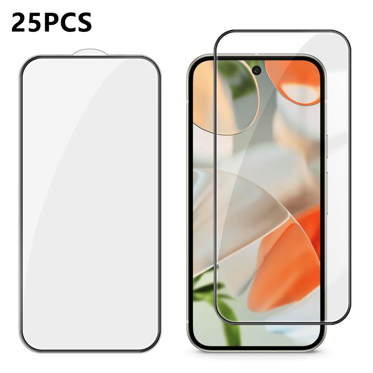 For Google Pixel 9 25pcs High-Aluminum Full-Coverage Anti-Fingerprint Screen-Printed HD Tempered Glass Film