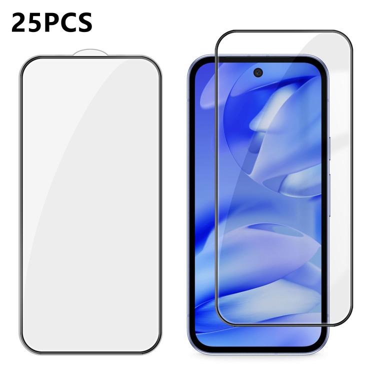 For Google Pixel 9a 25pcs High-Aluminum Full-Coverage Anti-Fingerprint Screen-Printed HD Tempered Glass Film