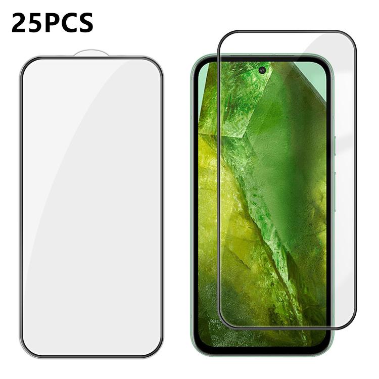 For Google Pixel 8a 25pcs High-Aluminum Full-Coverage Anti-Fingerprint Screen-Printed HD Tempered Glass Film