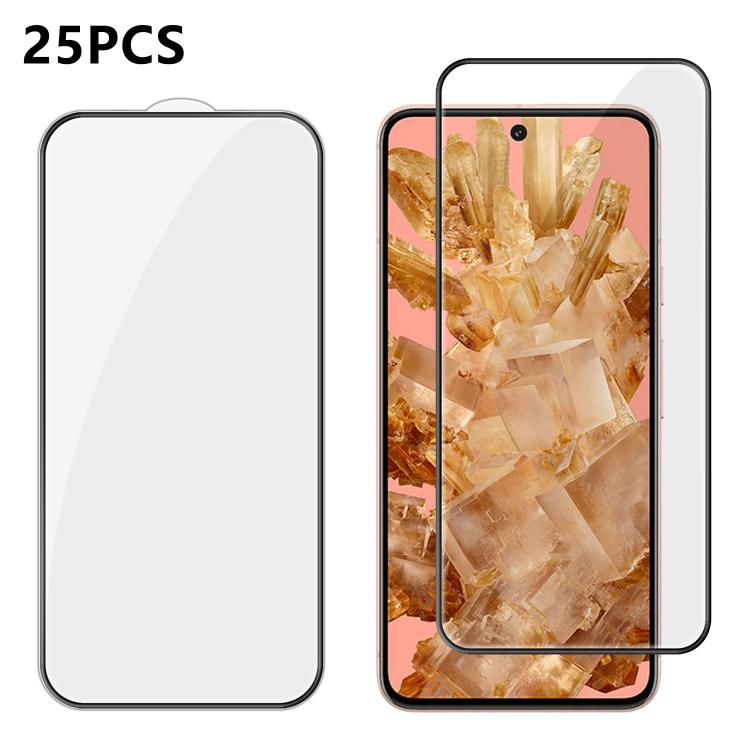 For Google Pixel 8 25pcs High-Aluminum Full-Coverage Anti-Fingerprint Screen-Printed HD Tempered Glass Film