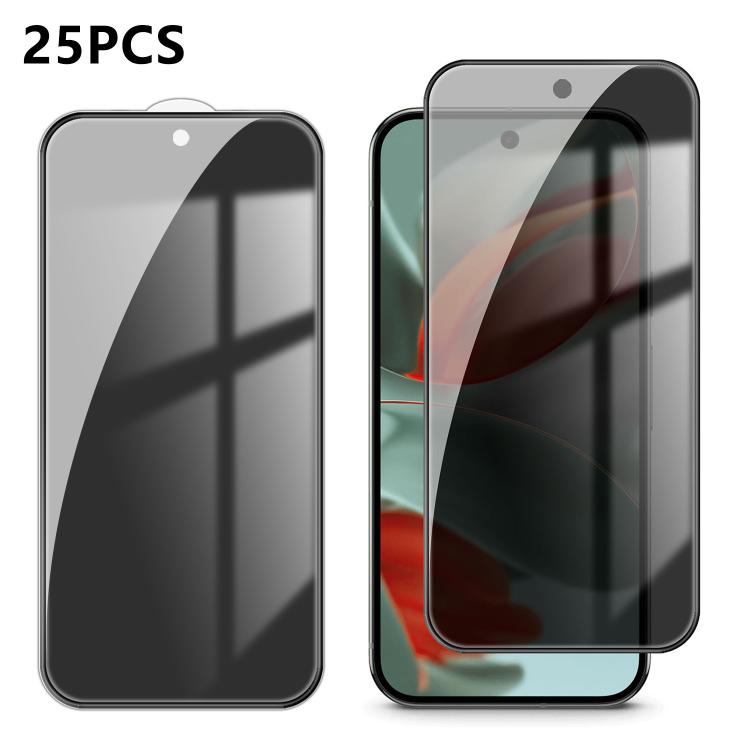 For Google Pixel 9 Pro 25pcs High-Aluminum Full-Coverage Anti-Fingerprint Screen-Printed Privacy Tempered Glass Film