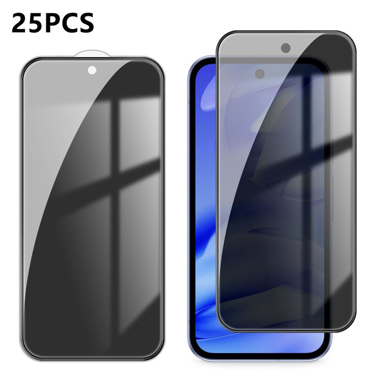 For Google Pixel 9a 25pcs High-Aluminum Full-Coverage Anti-Fingerprint Screen-Printed Privacy Tempered Glass Film