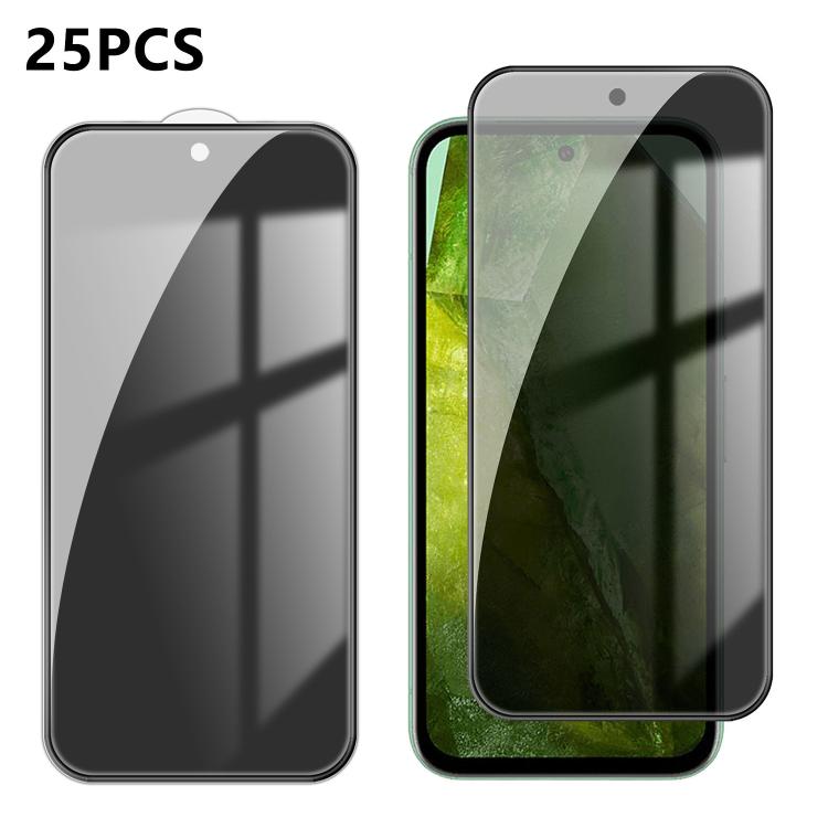 For Google Pixel 8a 25pcs High-Aluminum Full-Coverage Anti-Fingerprint Screen-Printed Privacy Tempered Glass Film