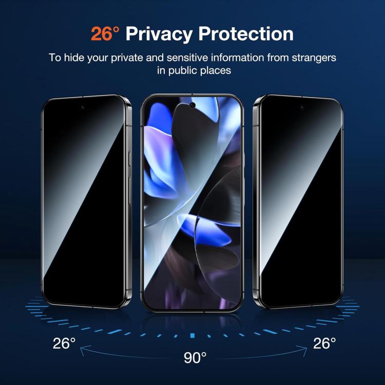 For Google Pixel 9 Pro 25pcs High-Aluminum Full-Coverage Anti-Fingerprint Screen-Printed Privacy Tempered Glass Film