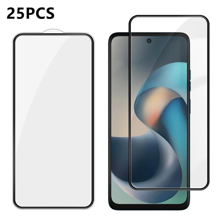 For Motorola Moto G57 25pcs High-Aluminum Full-Coverage Anti-Fingerprint Screen-Printed HD Tempered Glass Film