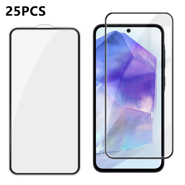For Galaxy A55 5G 25pcs High-Aluminum Full-Coverage Anti-Fingerprint Screen-Printed HD Tempered Glass Film