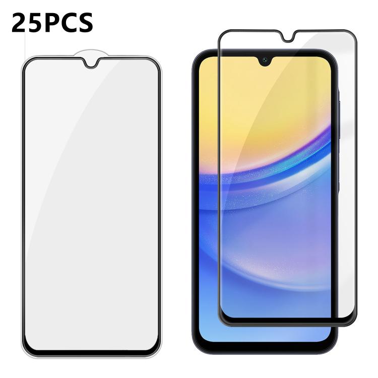For Galaxy A15 25pcs High-Aluminum Full-Coverage Anti-Fingerprint Screen-Printed HD Tempered Glass Film