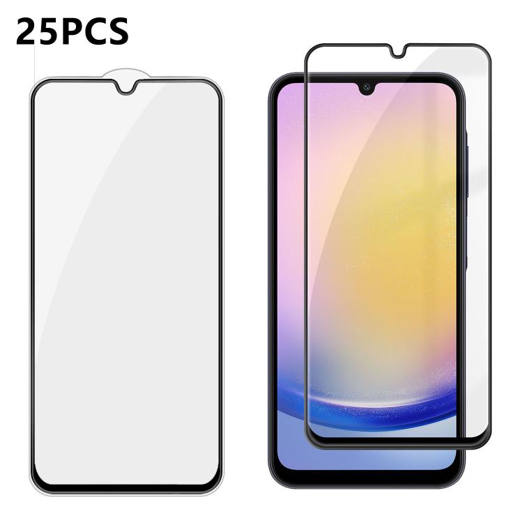 For Galaxy A25 5G 25pcs High-Aluminum Full-Coverage Anti-Fingerprint Screen-Printed HD Tempered Glass Film