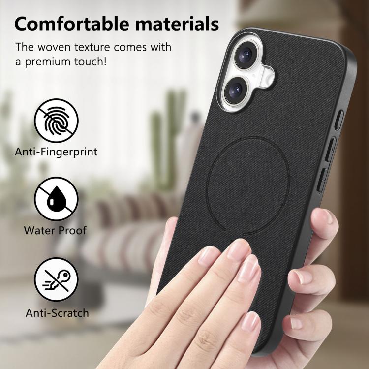 For iPhone 17 Fabric Magnetic PU Back Cover Phone Case