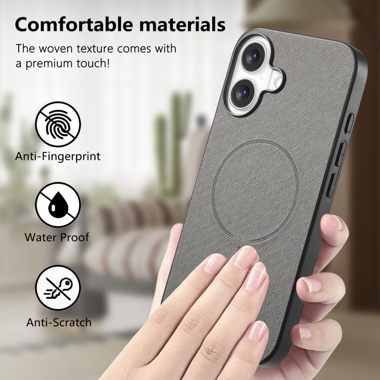 For iPhone 17 Fabric Magnetic PU Back Cover Phone Case