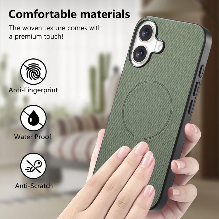For iPhone 17 Fabric Magnetic PU Back Cover Phone Case