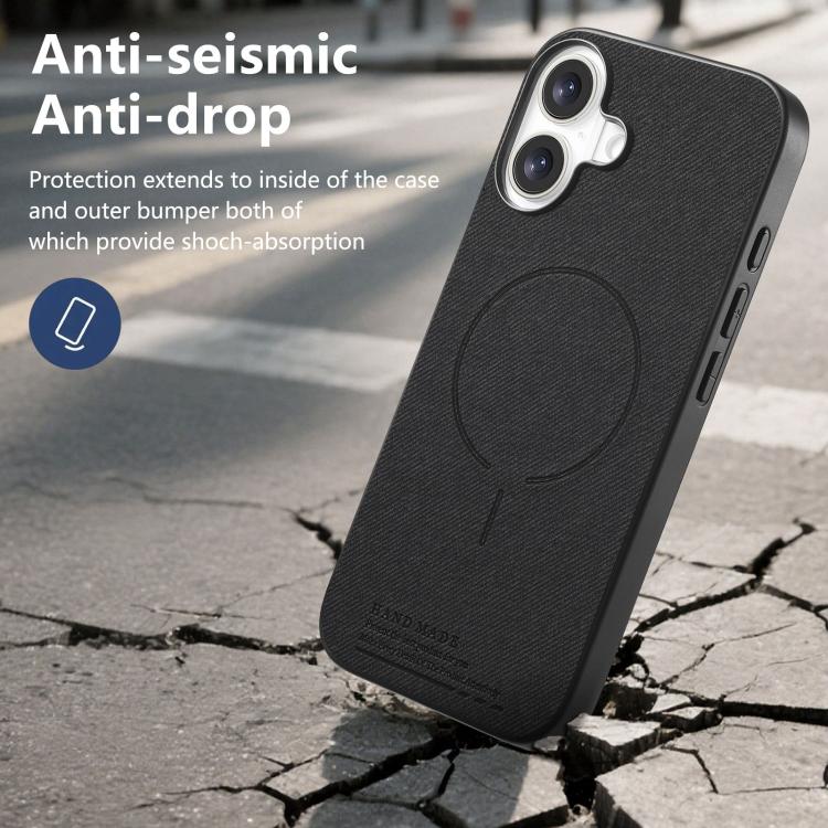 For iPhone 16 Fabric Magnetic PU Back Cover Phone Case