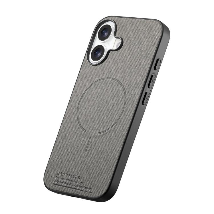 For iPhone 16 Fabric Magnetic PU Back Cover Phone Case