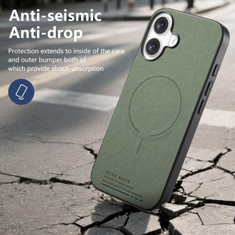For iPhone 16 Fabric Magnetic PU Back Cover Phone Case