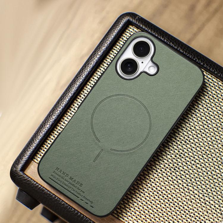 For iPhone 16 Fabric Magnetic PU Back Cover Phone Case