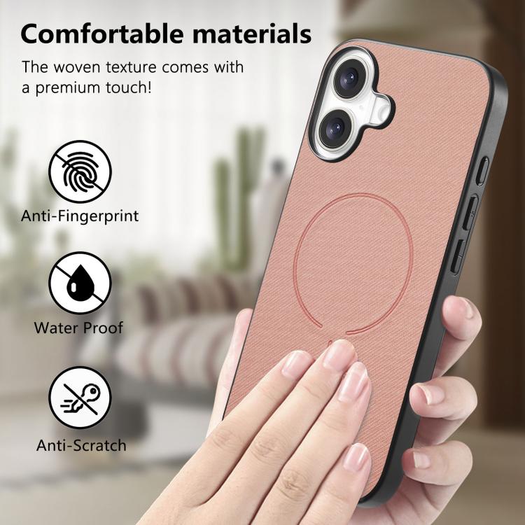 For iPhone 16 Fabric Magnetic PU Back Cover Phone Case