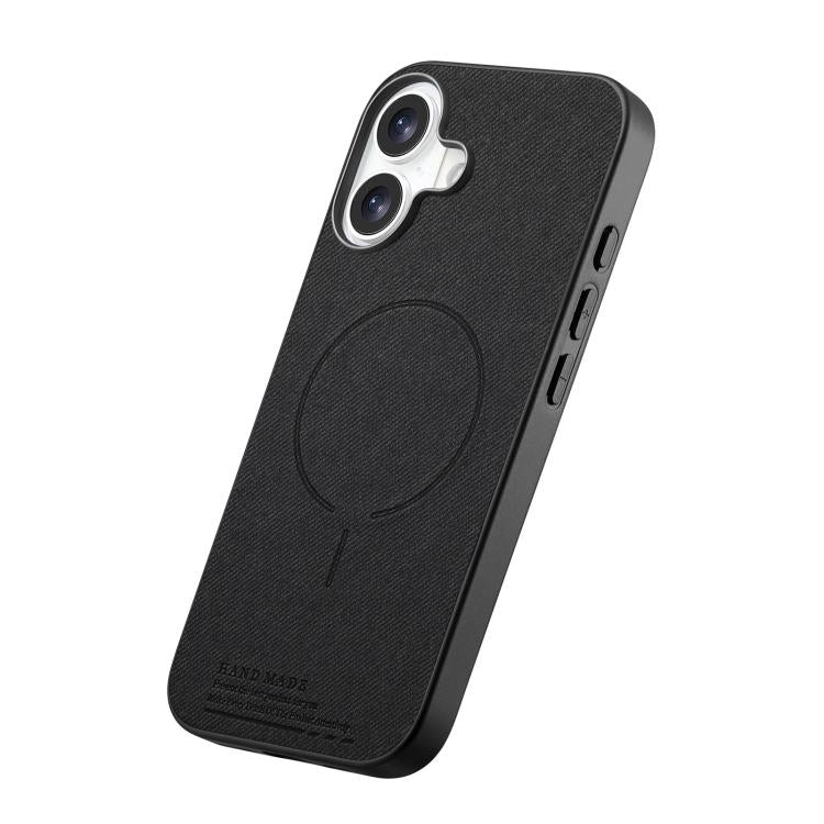 For iPhone 16 Plus Fabric Magnetic PU Back Cover Phone Case