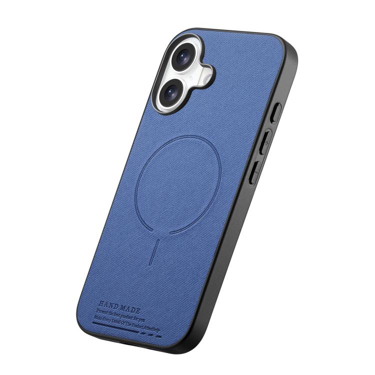 For iPhone 16 Plus Fabric Magnetic PU Back Cover Phone Case