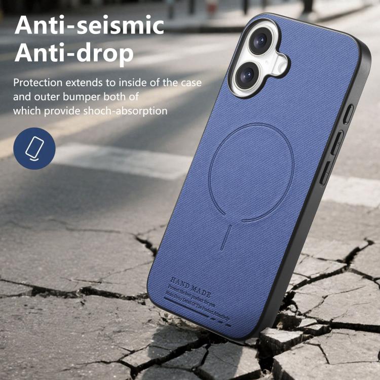 For iPhone 16 Plus Fabric Magnetic PU Back Cover Phone Case