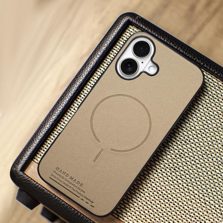 For iPhone 16 Plus Fabric Magnetic PU Back Cover Phone Case