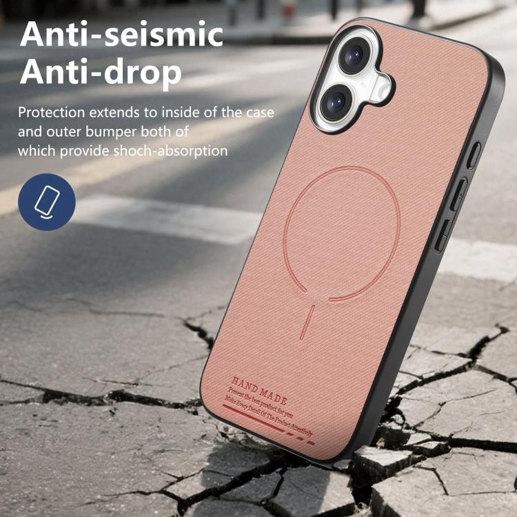 For iPhone 16 Plus Fabric Magnetic PU Back Cover Phone Case
