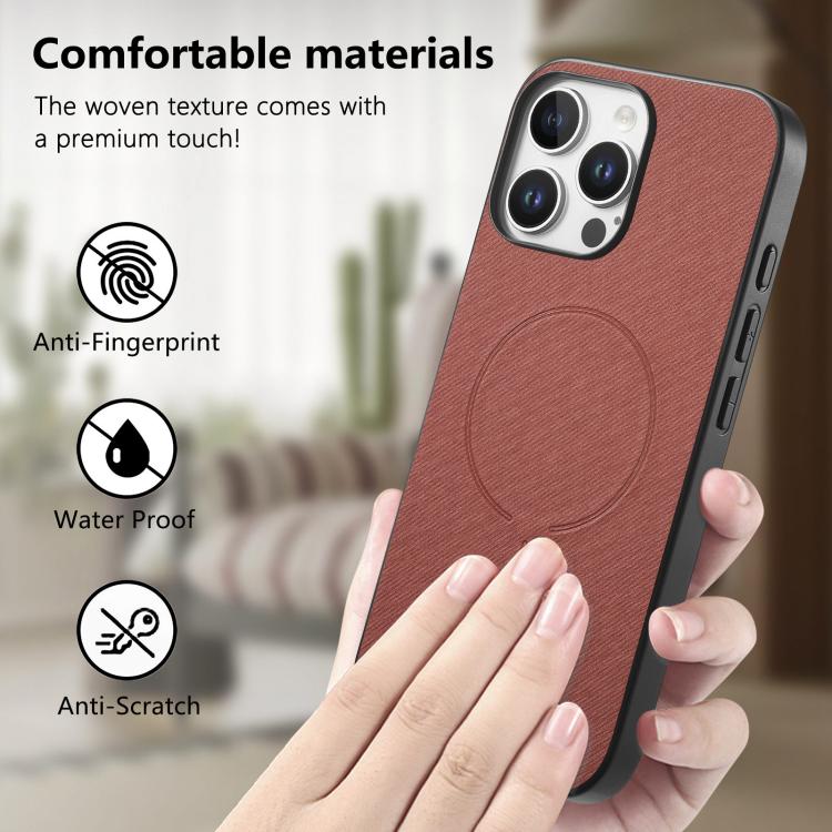 For iPhone 16 Pro Max Fabric Magnetic PU Back Cover Phone Case